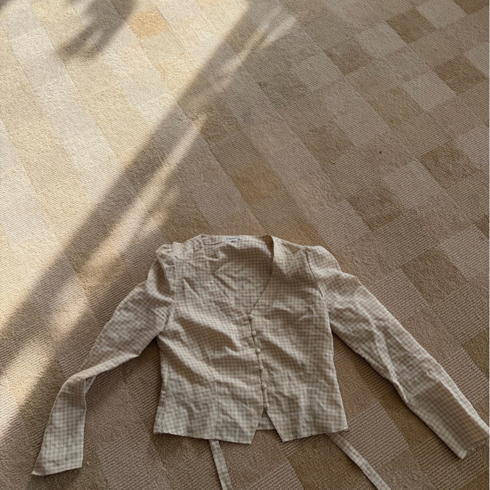 Reformation Cream Checkered Blouse